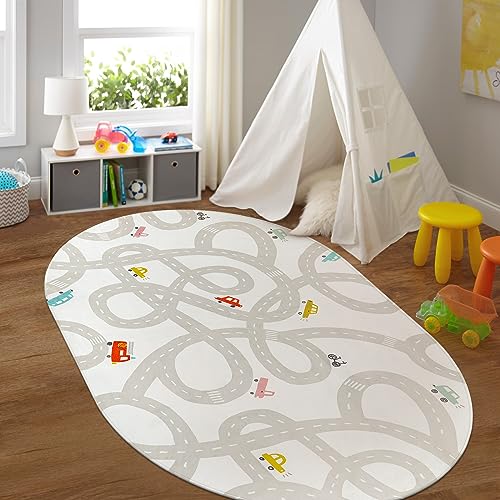 Kids Play Car Rug (Grey / 5'x7')