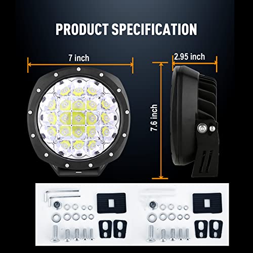 7Inch Round LED Offroad Lights Driving Lights for Pickup Trucks (White 6000K / 7Inch)