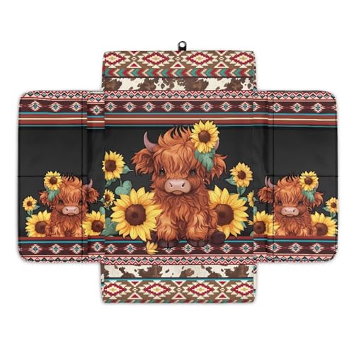 Aztec Highland Cow Sunflower Center Console Cover Non (Aztec Highland Cow Sunflower Claret)