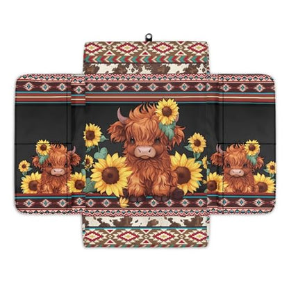 Aztec Highland Cow Sunflower Center Console Cover Non (Aztec Highland Cow Sunflower Claret)