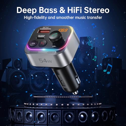 Bluetooth 5.4 FM Transmitter Car Adapter 54W (Silver)
