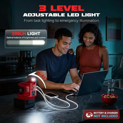 220W Portable Power Inverter Compatible with Milwaukee 18V Battery (1-pack / Red)