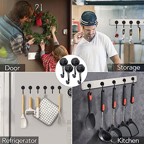 Magnetic Hooks 12 Pack 40Lbs Heavy Duty Neodymium Magnet Hooks (Black / 0.78×1.89 in)