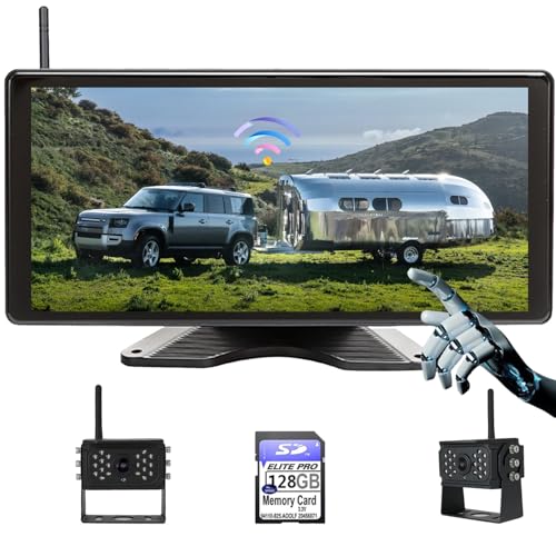 Wireless Touchable Screen 128GB Large Audio 1080P 2 Split Image 11 Inch Monitor Backup Camera Built (Black / 10.36-inch)