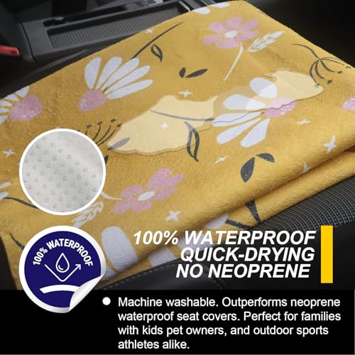 Back Seat Cover for Car Trucks Van SUV Jeep (Rear Bench Seat Towel / Chamomile and Yellow)