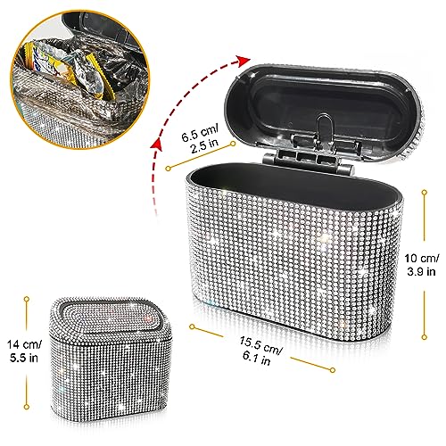 Bling Car Trash Can with 30pcs Garbage Bags (Black/White Rhinestone)