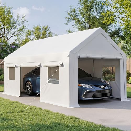 12'x20' Heavy Duty Carport with Reinforced Base and All (12x20 FT(White))