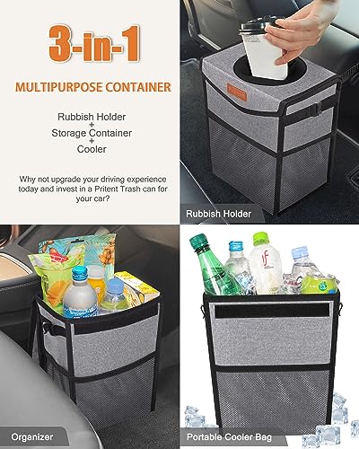 Car Trash Can with Lid Leakproof Car Garbage Bag Vehicle Trash Bin (2 Gallons / Grey)