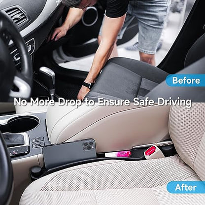Car Seat Gap Filler Organizer Soft Foam 3IN1 Storage Slot & Hook (Black / Narrow)