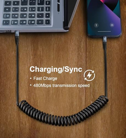 USB Type C to Lightning Cable 6FT 2Pack Coiled iPhone Charger Fast Charging (6FT / Usb C to Lightning / Black)