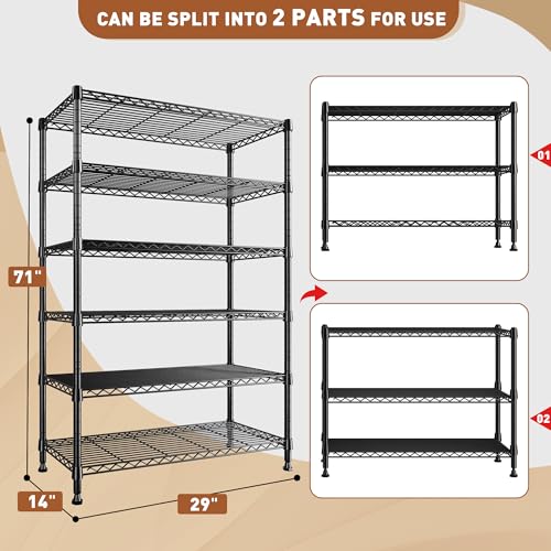 71" H 6 Tier Heavy Duty Wire Shelving (6 Tier-14"D x 29"W x 71"H)