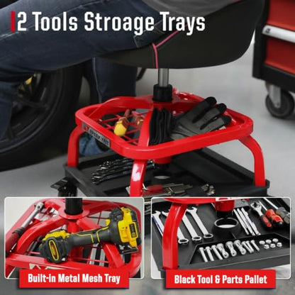 Rolling Shop Stool with Wheels (Red)
