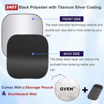 Windshield Sun Shade 2pcs with Bonus Car Sunshade for Front Window Shades 2025 Technology Reflect UV and Heat Sun Visor Automotive Interior Sun Protection (Silver / Standard)