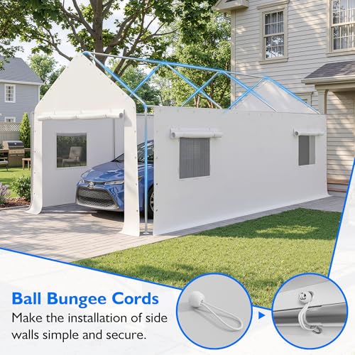 12'x20' Heavy Duty Carport with Reinforced Base and All (12x20 FT(White))
