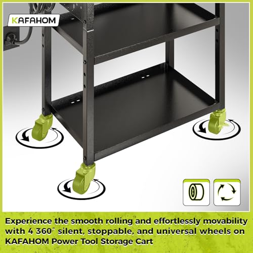 Power Tool Cart with Charging Station (Black-with Drawer and Power)