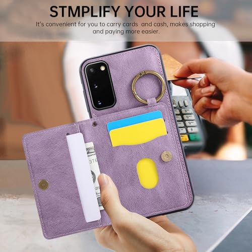 Compatible with Samsung Galaxy S20 5G 6.2 inch Wallet Case and Screen Protector Crossbody Shoulder Strap Ring Buckle Stand Card Holder Magnetic Car Mount Cell Phone Cover for S 20 Women Men Purple (Purple / for S20)
