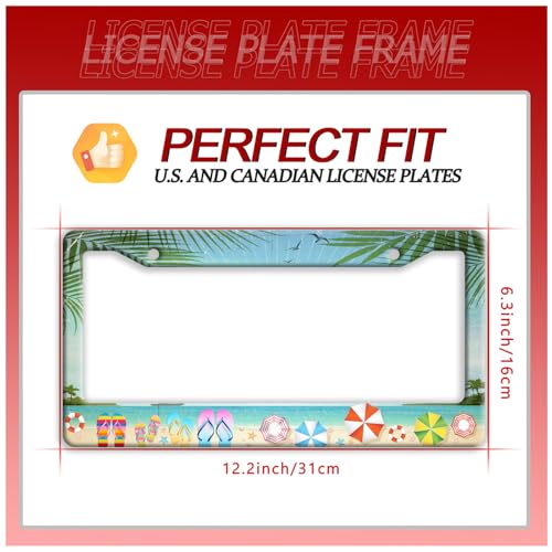 Beach Flip Flops Stainless Steel License Plate Frame for US Cars Decor (Beach Flip Flops)