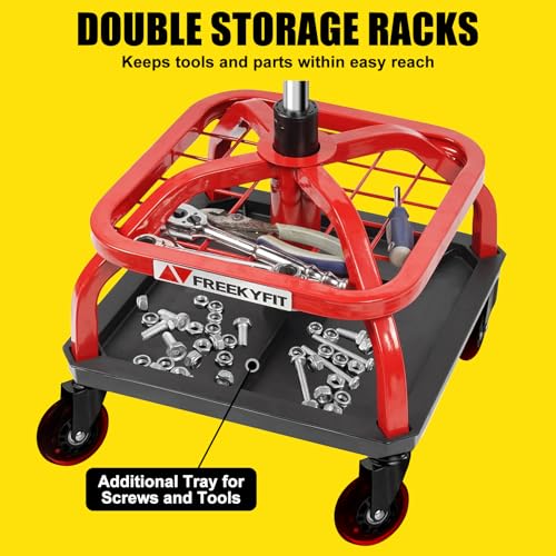 Rolling Stool with Red Wheels (Red Stool With Red Casters)