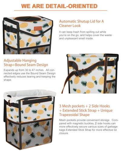 Car Trash Can with Lid Leakproof Car Garbage Bag Vehicle Trash Bin (2 Gallons / Pineapple Print)