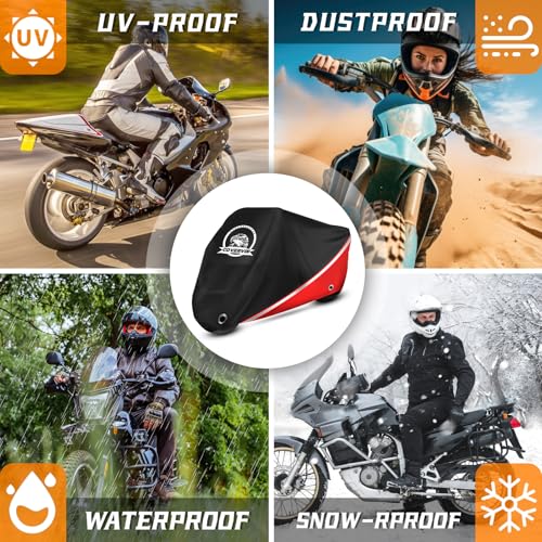Motorcycle Cover Waterproof Outdoor Storage All Weather Protection (XXL-104 inch / Red)