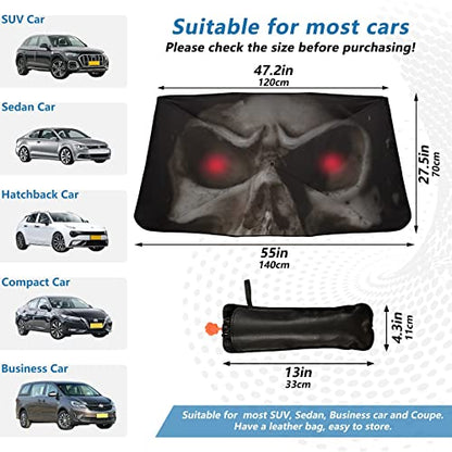 Skull Red Eyes Black Windshield Sun Shade Umbrella Foldable Car Front Window Sunshade Blocks UV Rays Heat Keep Vehicle Cool (multi 8)