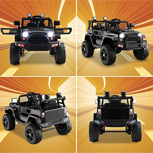 Ride on Car 12V Battery Powered Truck Vehicle with Remote Control (Black / 39" x 26" x 26")