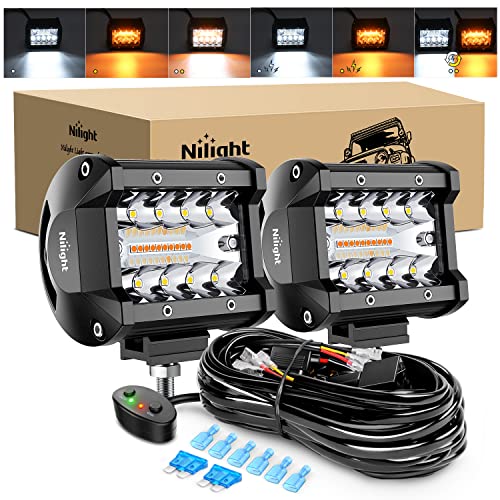 4inch Amber White Strobe 6 Modes 60W LED Pod Light (Amber&White 2PCS 6 Modes with Wiring Harness / Led Pods)