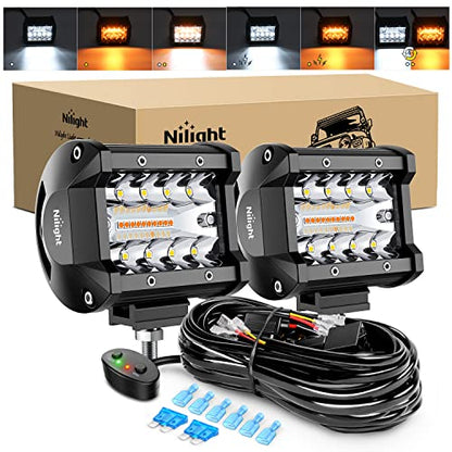 4inch Amber White Strobe 6 Modes 60W LED Pod Light (Amber&White 2PCS 6 Modes with Wiring Harness / Led Pods)