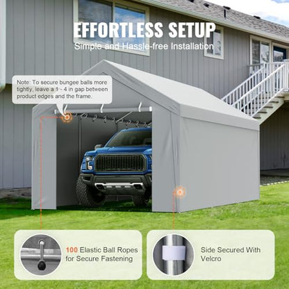 Carport Replacement Canopy Cover Top + Side Wall 13 x 20 ft (Gray / 13x20ft)
