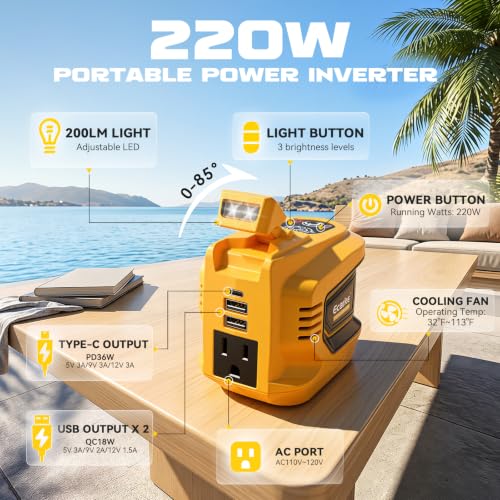 220W Power Inverter Compatible with DeWALT 20V Battery (2-pack / Yellow)