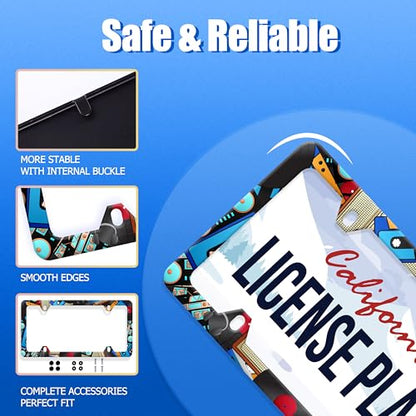 Music Cassettes License Plate Frame Stainless Steel Car Accessory 6x12 Inch (Retro Music Design)