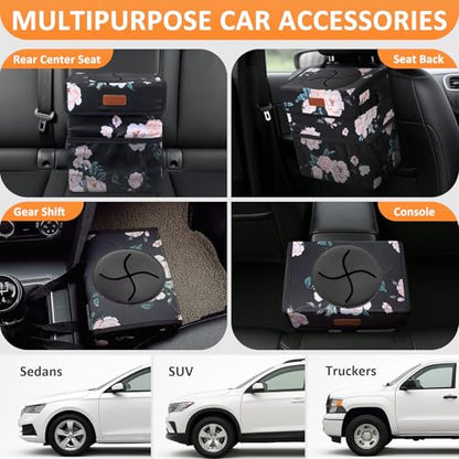Car Trash Can with Lid Leak Proof Car Accessories for Women (3 Gallons / Black Floral)
