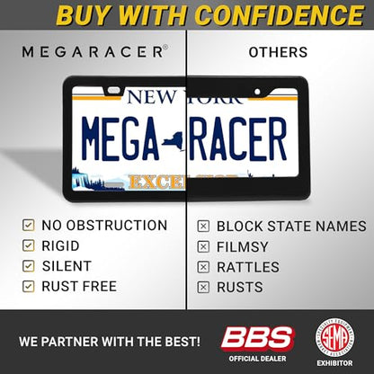 Premium Slim Matte Black License Plate Frames (Black / 2 Piece)