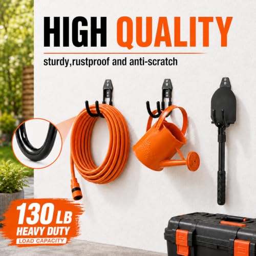 Garage Tool Hooks Wall Mount (Black 6 Pcs)