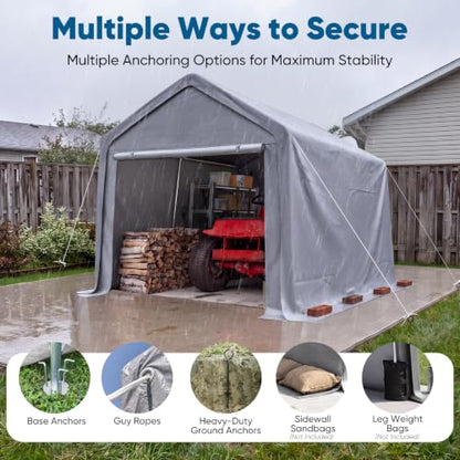 8x12FT Long Storage Shelter Portable Shed with Roll (8'X12' / Silver Gray)