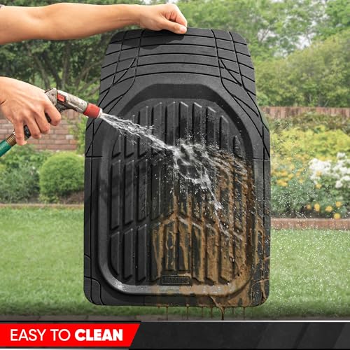 MotorTrend FlexTough Black Car Floor Mats Rubber All Weather Automotive 2pc (2pc Front (Sedan, Compact) / Black)