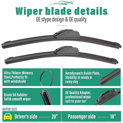 Windshield Wiper Blade Replacement for Ford Escape 2005 2006 2007 (20"/18"/10")