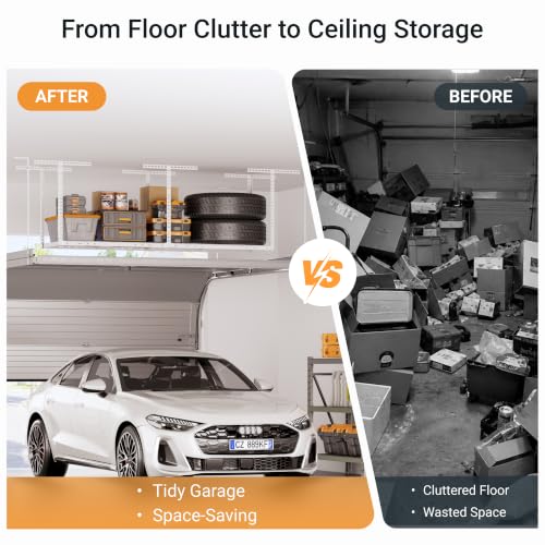 2x8ft Overhead Ceiling Garage Storage Rack (White / 2x8ft)