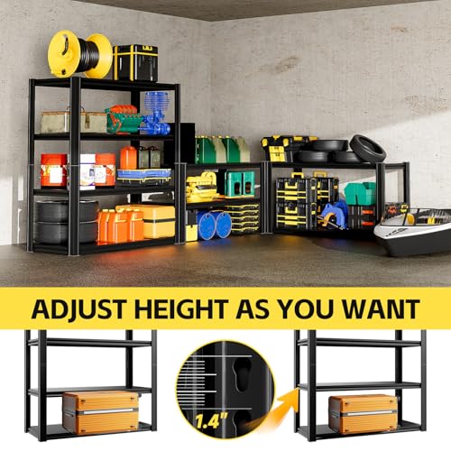 4 Tier 40" W x 20" D x 60" H Garage Shelving Garage Storage Shelves 2200LBS Metal Industrial Shelf Adjustable Heavy Duty Shelving Storage Rack Shelving Unit (Black-hidden Hole / 40"W x 20"D x 60"H)