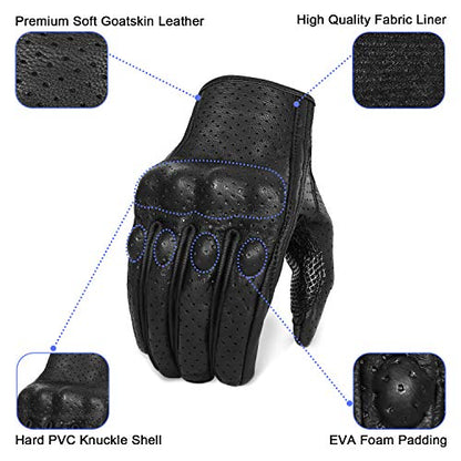 Updated Goatskin Leather Motorcycle Gloves Men Touchscreen Anti (Updated,perforated / Large)