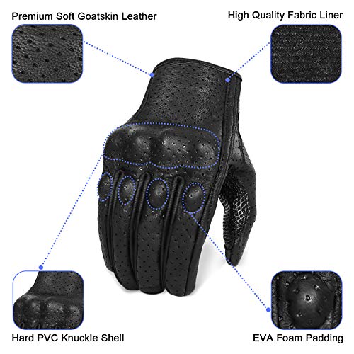 Updated Men’s Leather Motorcycle Gloves with Two Touchscreen Fingers Anti (Updated,perforated / XX-Large)