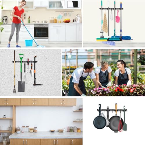 Mop and Broom Holder Wall Mounted (4 Racks and 3 Hooks)