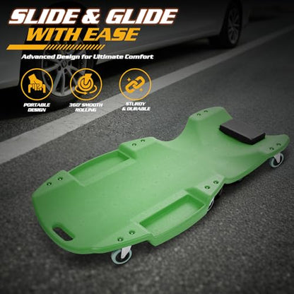 Mechanic Creeper with Padded Headrest & Tool Trays (Green / 46.5")