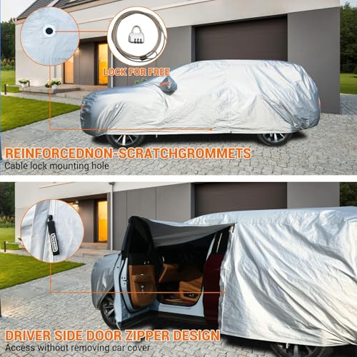 3 Layer Fleece Car Cover Waterproof All Weather for SUV Fit 216 (Light Silver / YXXL+：for SUV (Lenght 216"-230"))