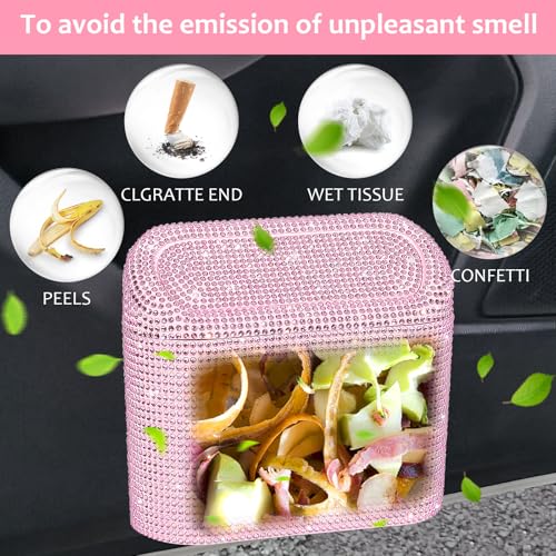 Bling Car Trash Can with Lid (Light Pink/Light Pink Rhinestone)