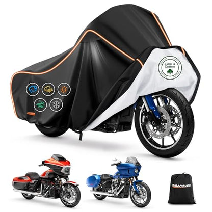 Motorcycle Cover for Harley Touring Models Road King 420D & Cotton Lining (Black / for Touring Models)