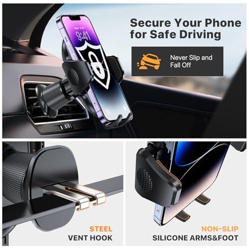 Phone Holders for Your Car with Metal Hook Clip (Dark Black / 1 Pack)