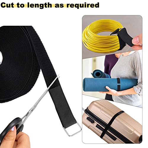 1"x16ft Hook and Loop Straps with 25 Metal Buckles (1in x 16ft Black)