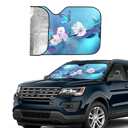 Blue Butterfly Flower Car Windshield Sunshade Front Window Sun Visor Protector Foldable Shield Cover for Truck SUV (Black8 / Small)