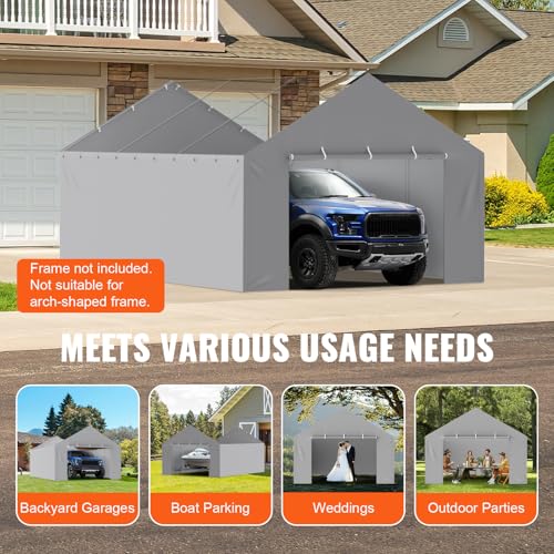 Carport Replacement Canopy Cover Side Wall 13 x 20 ft (Gray / 13x20ft)